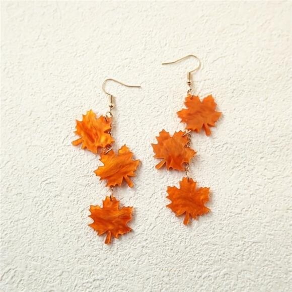 Autumn Style Long Maple Leaf Acrylic Long Earrings Retro Beautiful Ear Jewelry - Picture 2 of 6